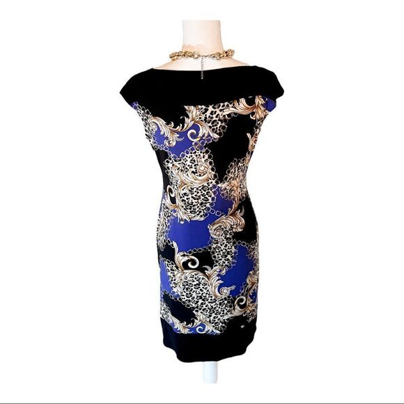 Tiana B. Leopard Baroque Print Tulip-Hem Boatneck Midi Sheath Dress SZ S EUC - Picture 2 of 14